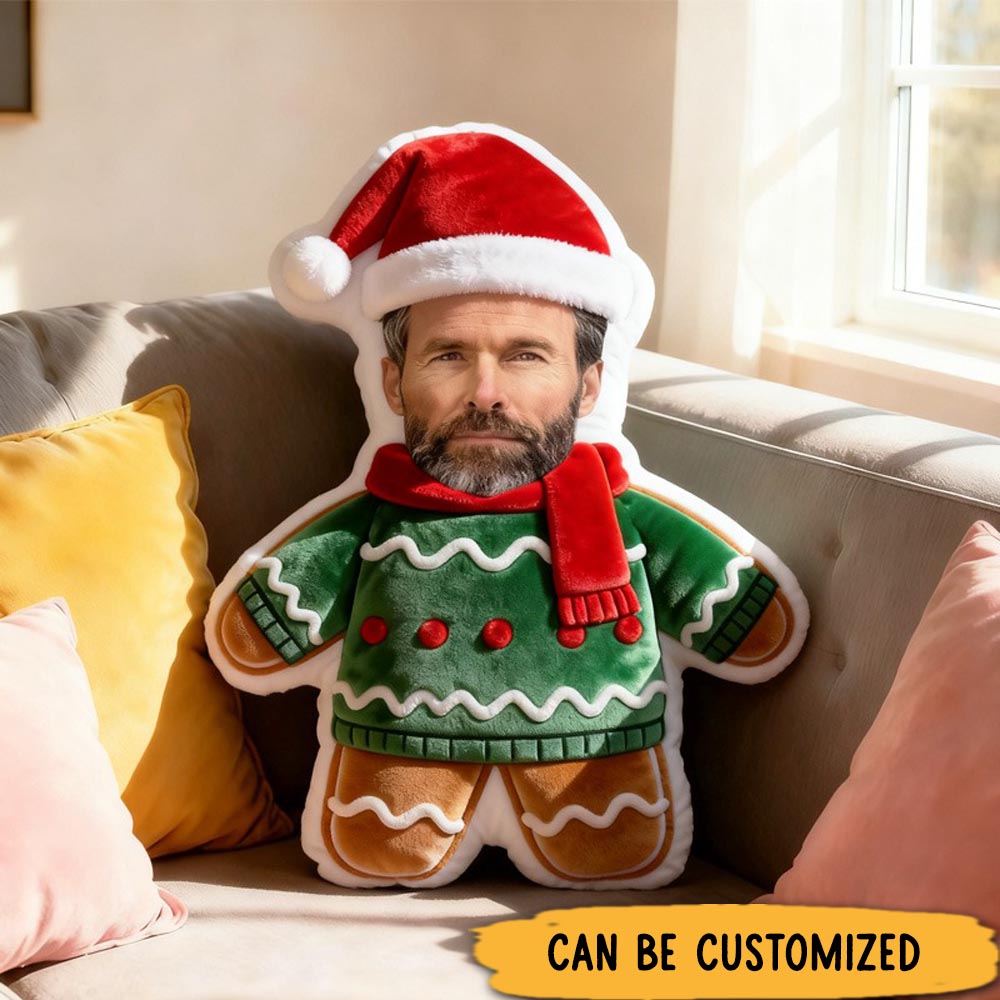 Personalized Christmas Gingerbread Photo Throw Pillow Graphic 3D Personalized Holiday Photo Craft and Festive Decor