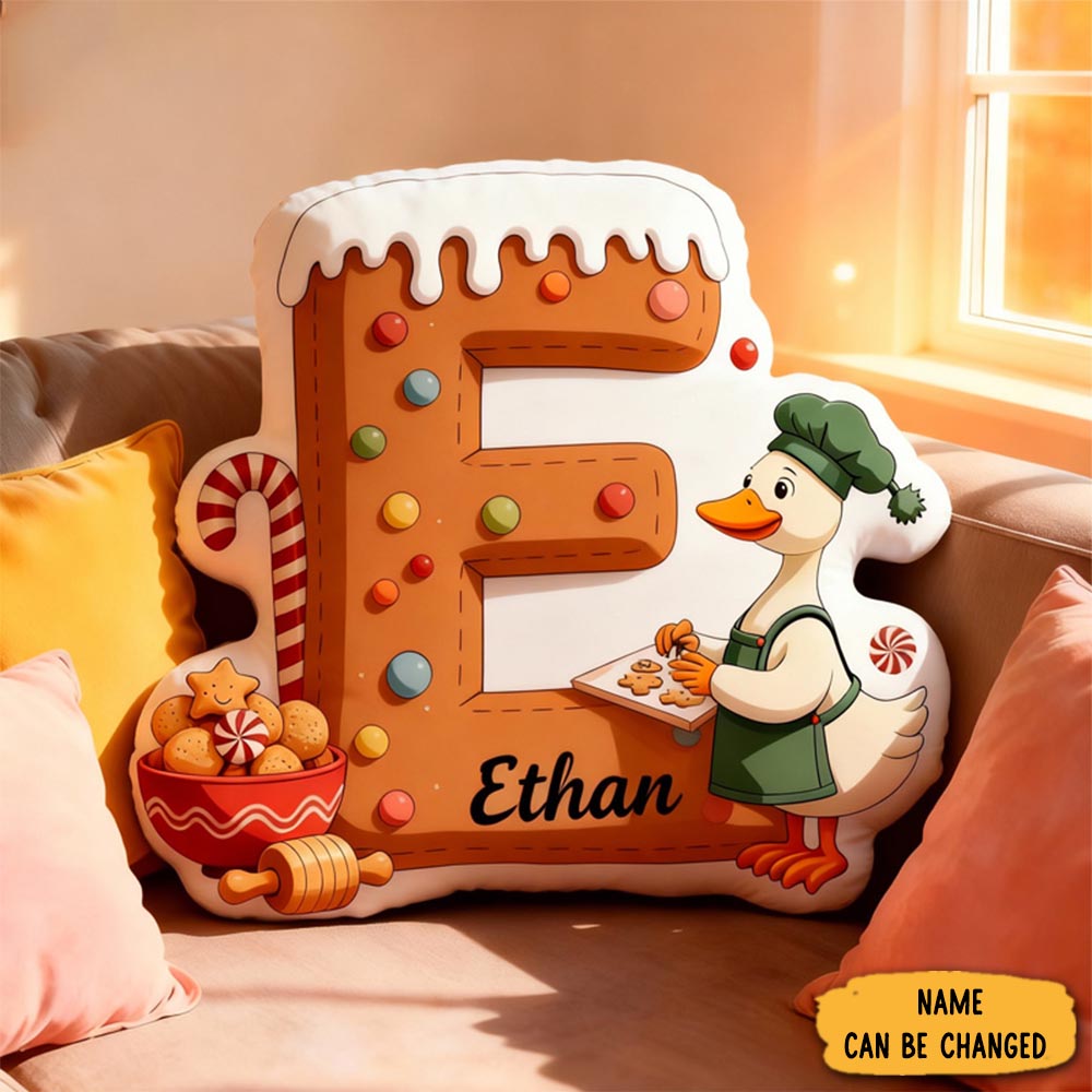 Personalized Christmas Goose Alphabet Throw Pillow Graphic 3d Print Gingerbread Letters With Name Goose Baker Festive Decor Gift For Kids Boys Girls Family