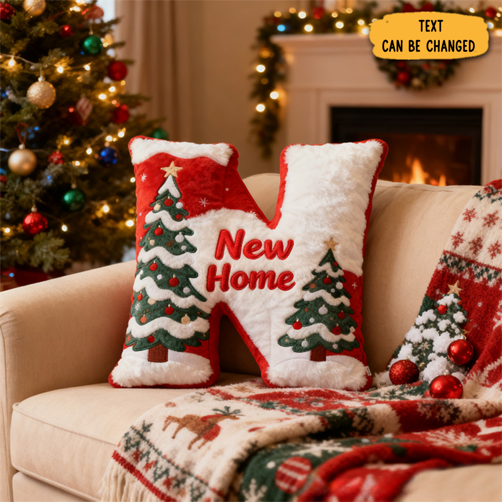 Personalized Christmas Letter Pillow Graphic 3d Print Cozy Holiday Decor Custom Name Cushion For Living Room Soft Decorative Throw Pillow Gift