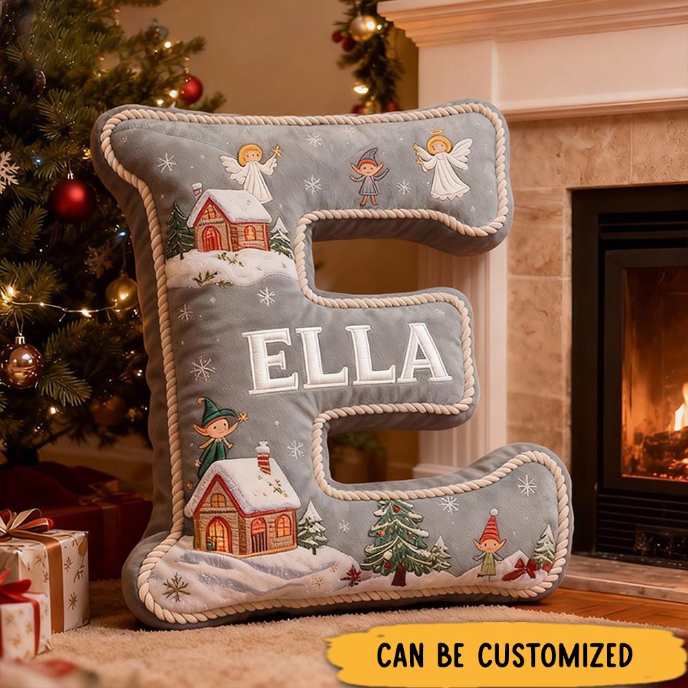 Personalized Christmas Letter Pillow Graphic 3D Print Custom Name Cozy Holiday Decor with Festive Winter Wonderland Design Soft Christmas Gifts