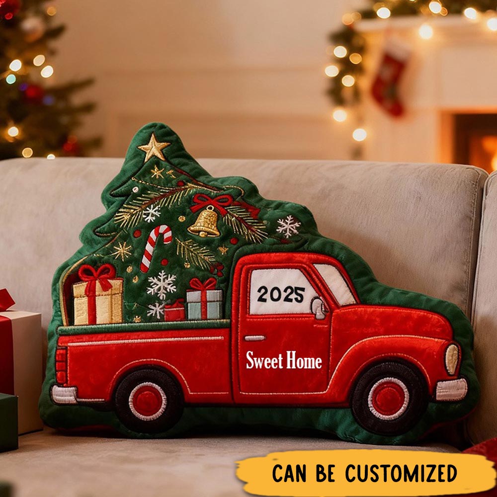 Personalized Christmas Pillow Graphic 3D Print Custom Year Cozy Holiday Decor with Festive Truck and Tree Design Soft Accent Cushion Perfect Gift