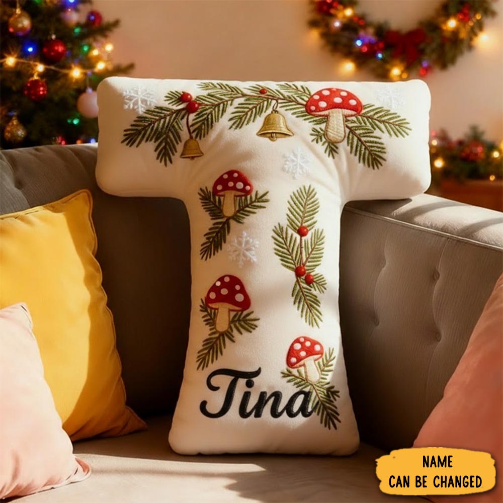 Personalized Christmas Plants Cute Letter Pillow Graphic 3d Print Pillow Custom Name Design Pillow For Kids Family Gardening Lover Gift