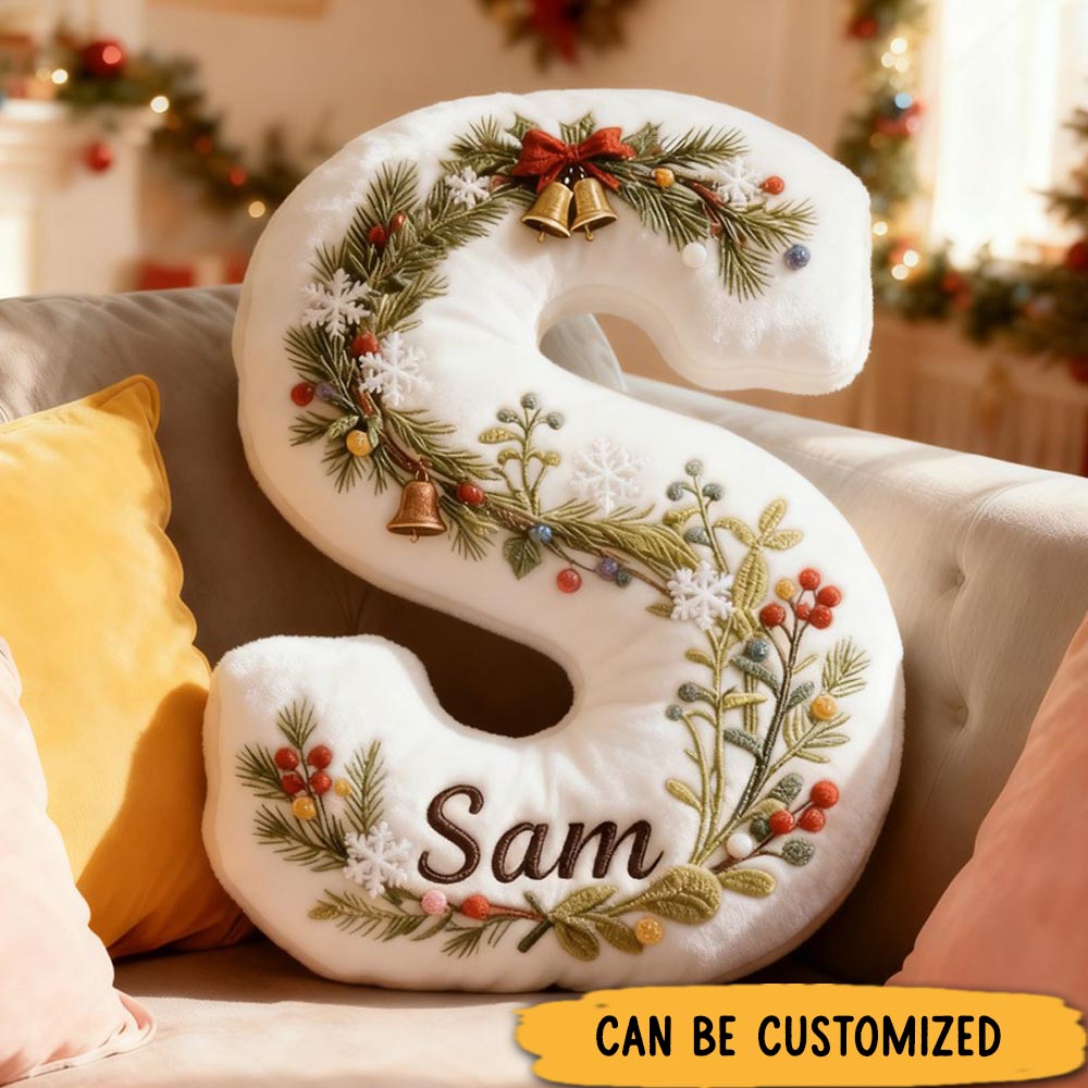 Personalized Christmas Plants Letter Pillow Graphic 3D Print Pillow Custom Name Design Pillow for Kids Family Gardening Lover Gift