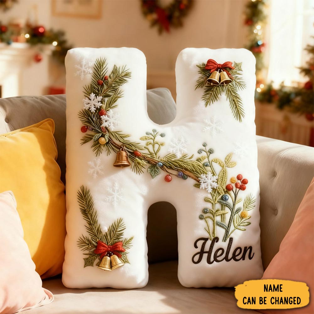 Personalized Christmas Plants Letter Pillow Graphic 3d Print Pillow Custom Name Design Pillow For Kids Family Gardening Lover Gift