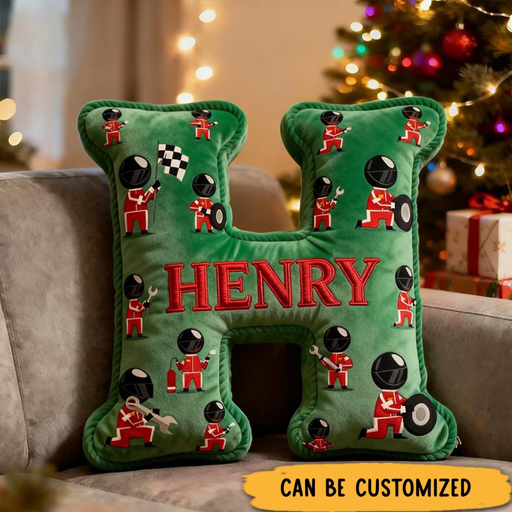 Personalized Christmas Racer Letter Pillow with Custom Name 3D Graphic Print Cushion Gifts