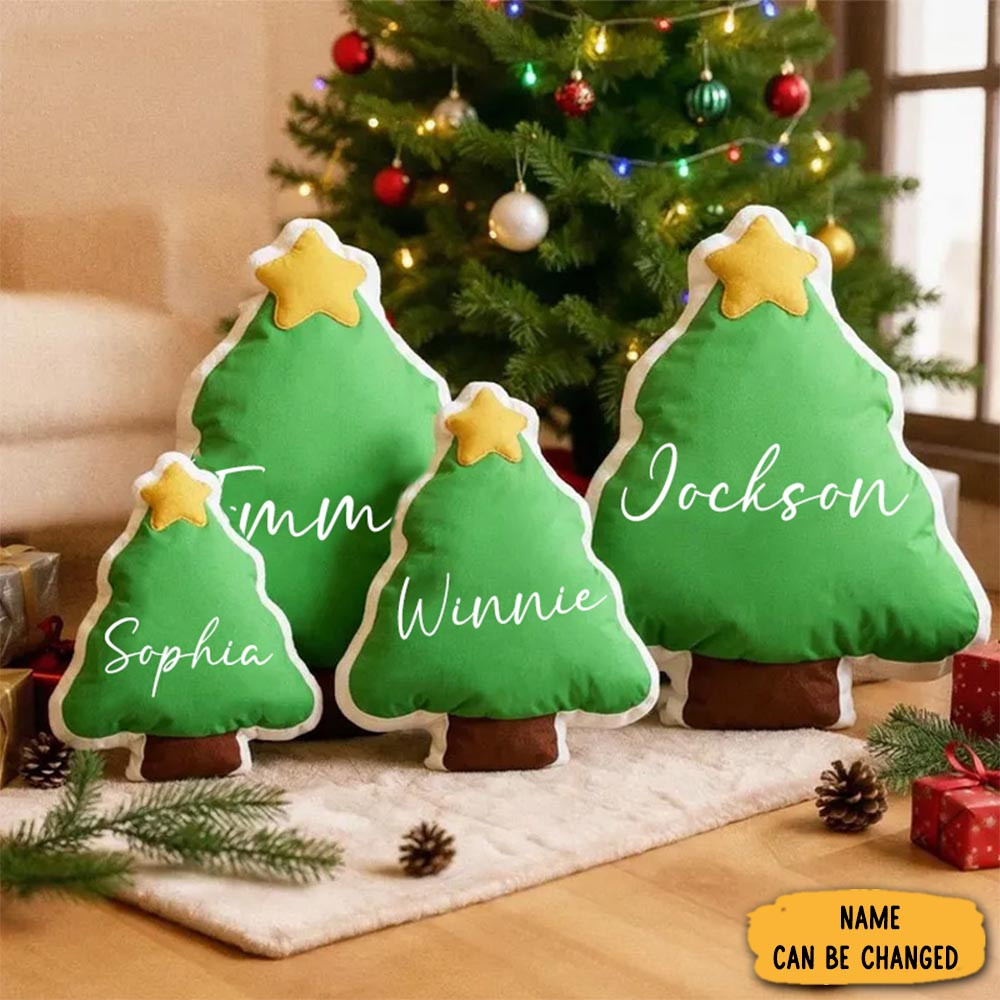 Personalized Christmas Tree Pillow With Custom Name Design For Cozy Holiday Decor Pillow