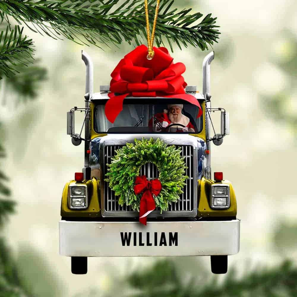 Personalized Christmas Truck Ornament Santa Claus Inside Christmas Tree Decor Gift For Trucker Truck Driver