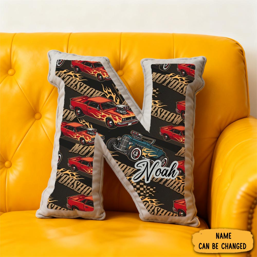 Personalized Classic Car Initial Pillow Custom Name Design Gift For Car Lovers Car Enthusiasts