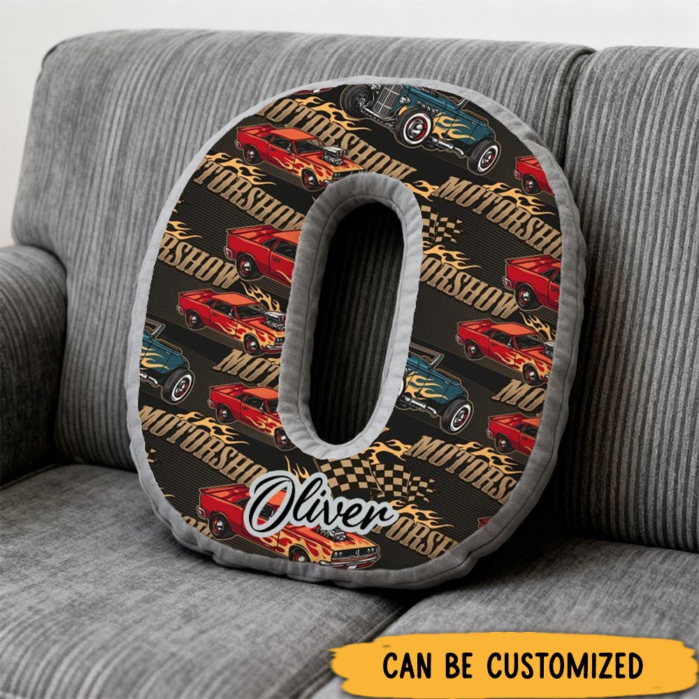 Personalized Classic Car Initial Pillow Custom Name Design Gift for Car Lovers Car Enthusiasts