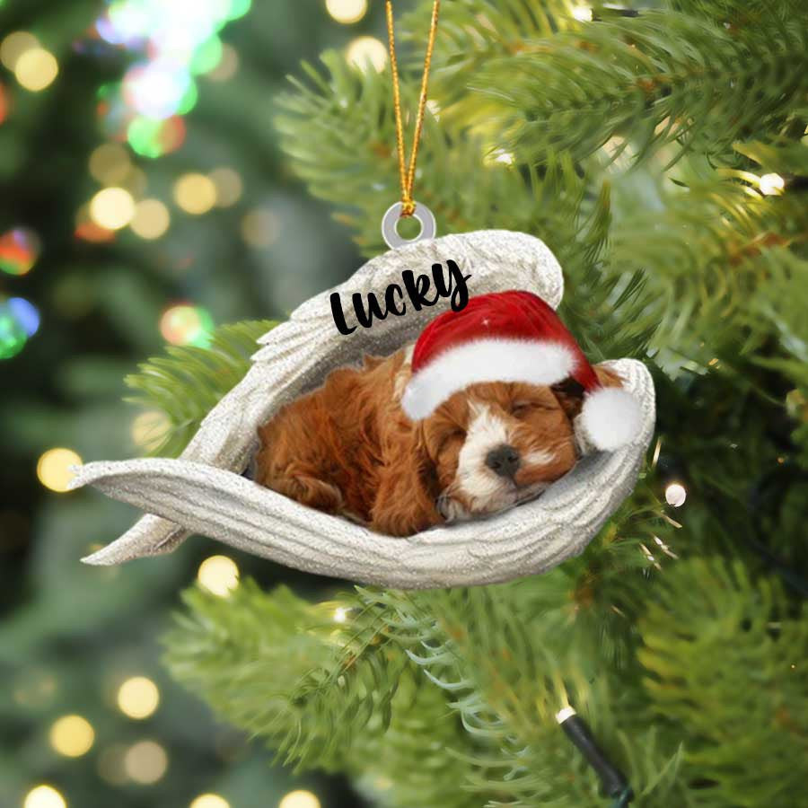Personalized Cockapoo Sleeping Angel Christmas Flat Acrylic Dog Ornament Memorial Dog Gift