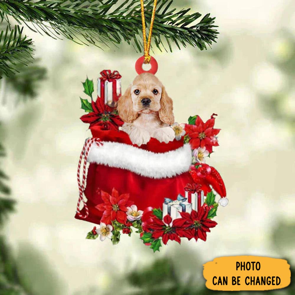 Personalized Cocker Spaniel In Gift Bag Christmas Ornament Joyful Home Ornament Decor
