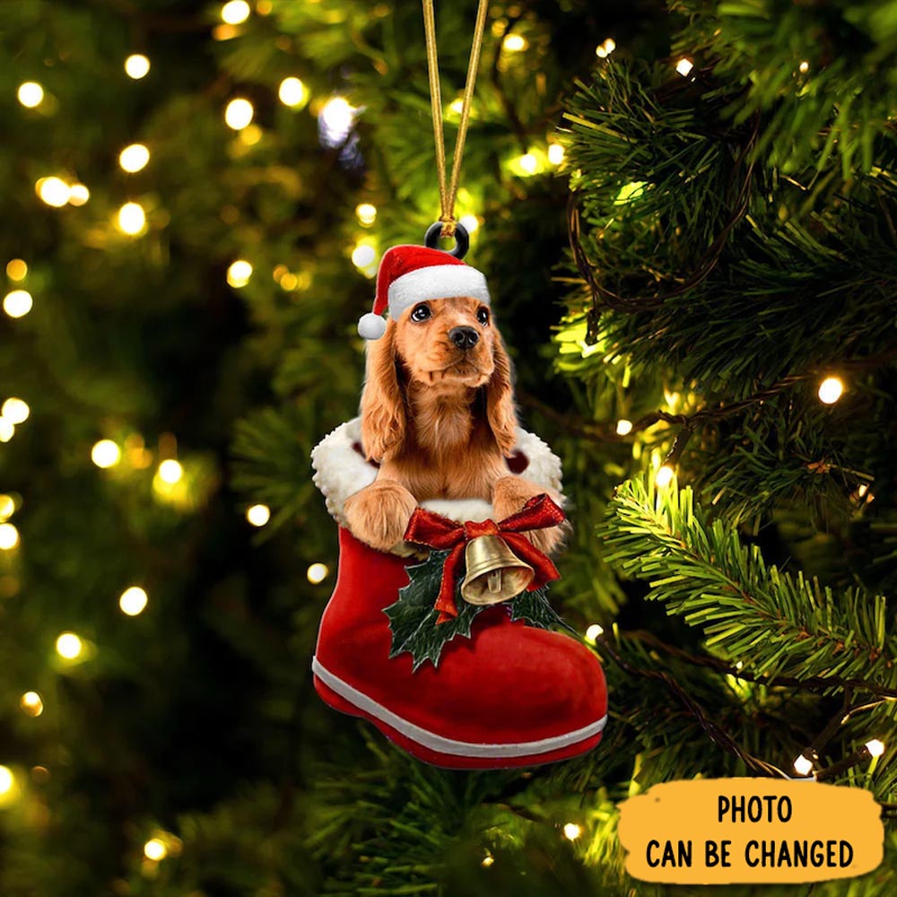 Personalized Cocker Spaniel In Santa Boot Christmas Hanging Ornament Lovely Holiday Ornament Display