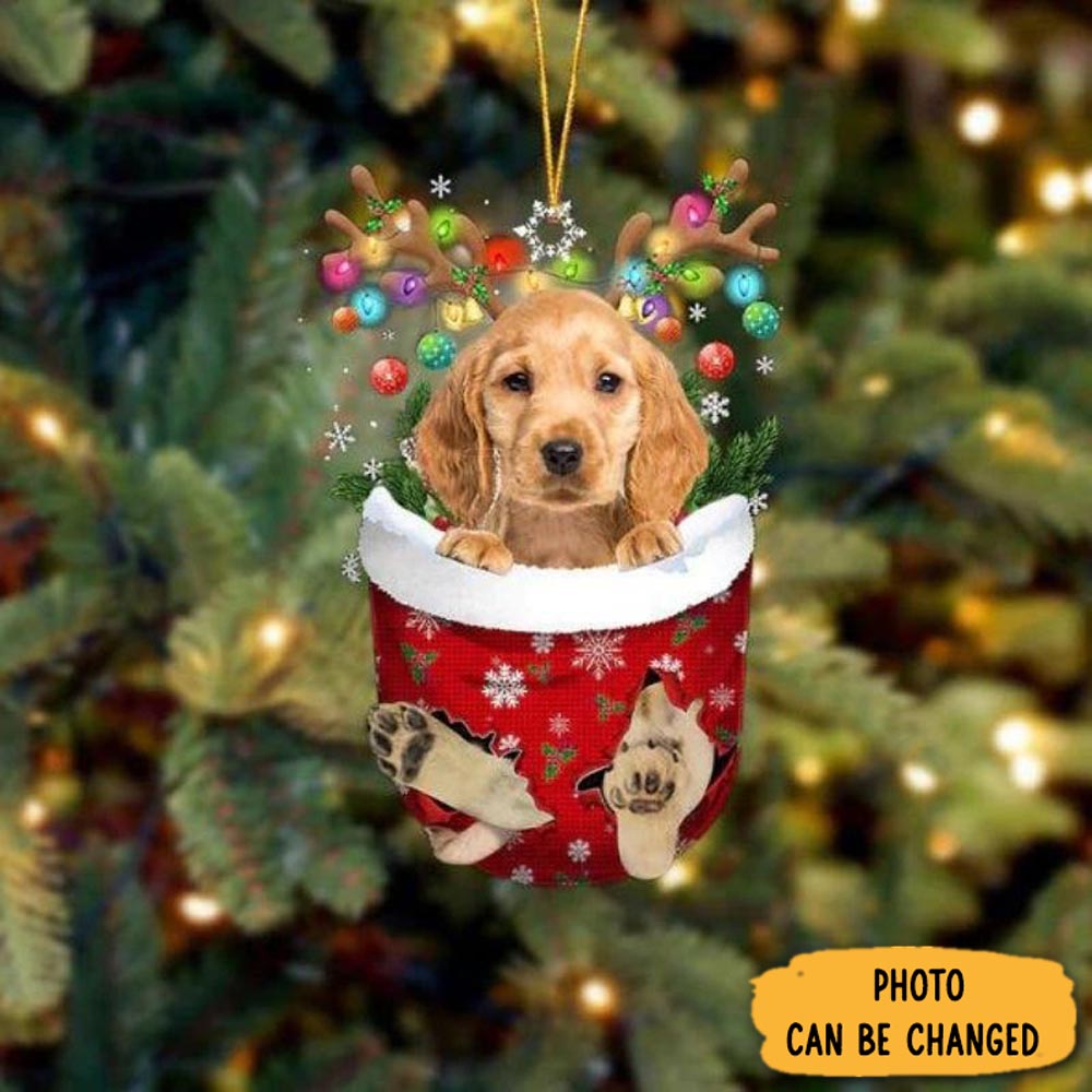 Personalized Cocker Spaniel In Snow Pocket Christmas Ornament Custom Christmas Ornament Gift Idea
