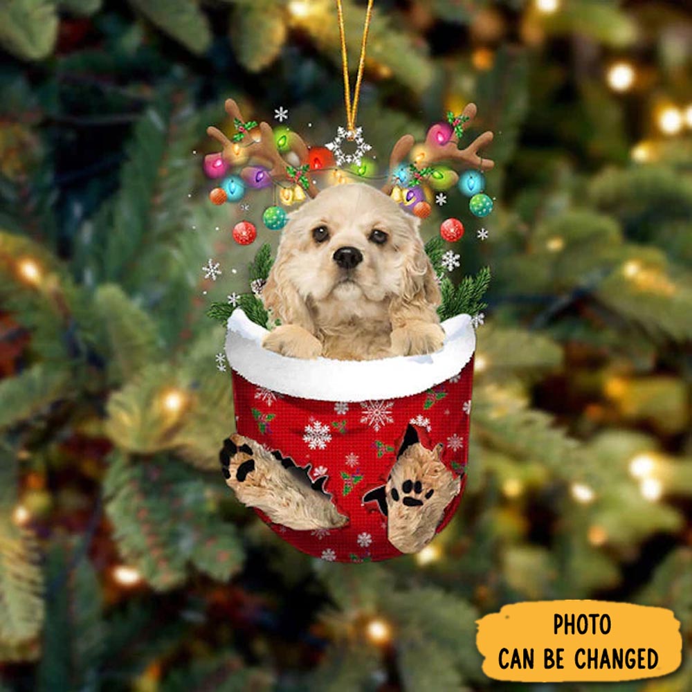 Personalized Cocker Spaniel In Snow Pocket Christmas Ornament Elegant Tree Ornament Decoration