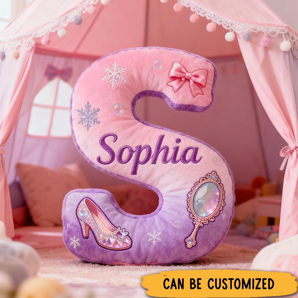 Personalized Colorful 26Letters Magic Mirror and Crystal Shoe Cute Graphic 3D Print Pillow Cute Magic Beautiful Letter Custom Pillow Gift for Kids