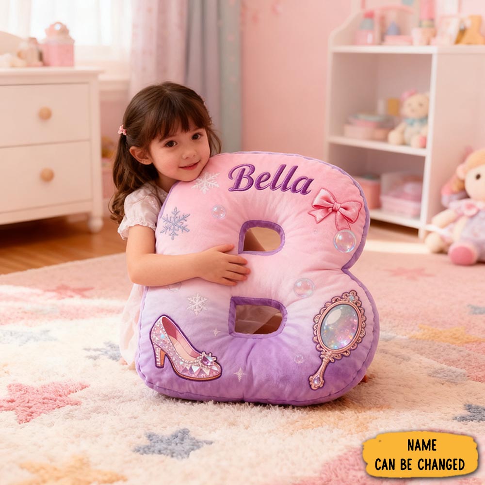 Personalized Colorful 26letters Magic Mirror And Crystal Shoe Cute Graphic 3d Print Pillow Cute Magic Beautiful Letter Custom Pillow Gift For Kids