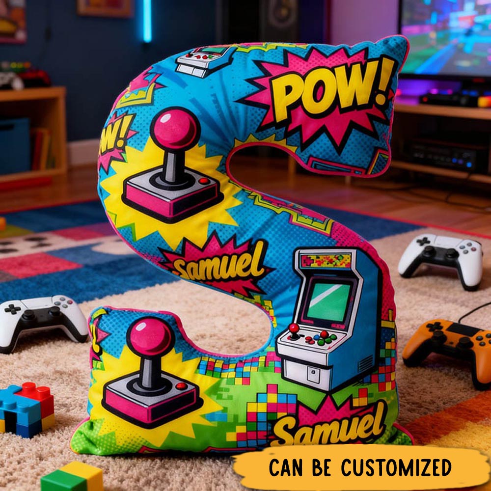 Personalized Colorful Anime-Style Game Console Joystick Letter Pillow for Game Lovers Plush Pillow Christmas Birthday Holiday Gift for Kids