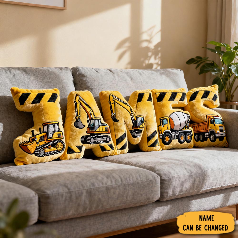 Personalized Construction Vehicle Name Pillow Sofa Decor Best Gifts For Him