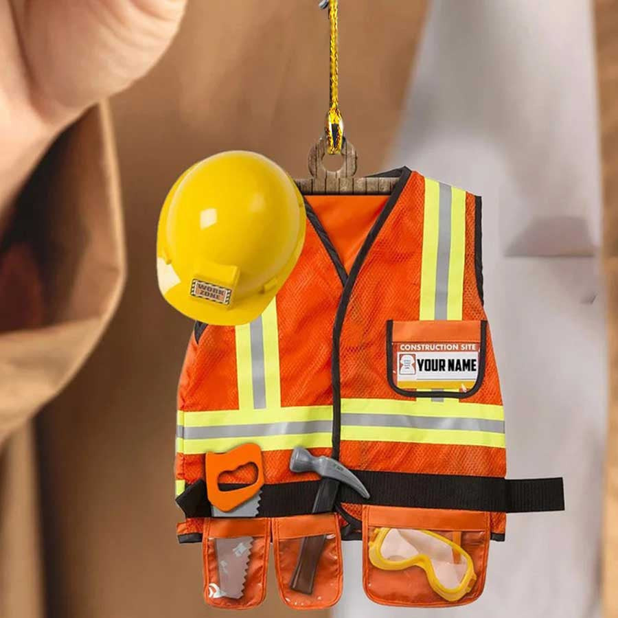 Personalized Construction Worker Flat Acrylic Ornament for Worker