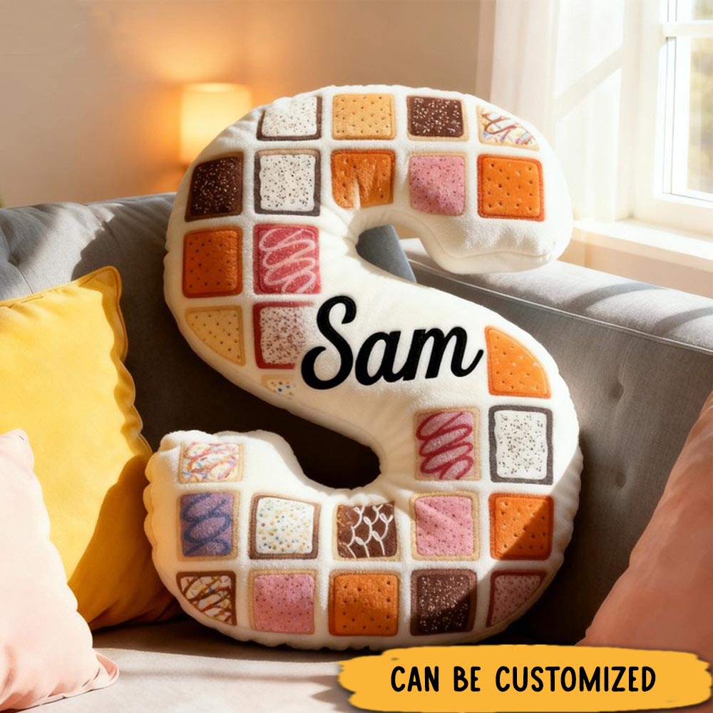Personalized Cookie Alphabet Throw Pillow Cake Patchwork Letter Pillow with Name for Kids Girl Boy Baker Christmas Gifts Loving Room Decor