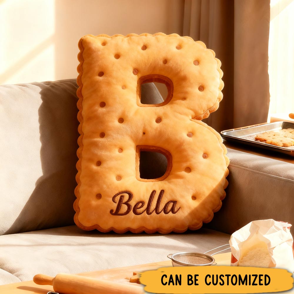 Personalized Cookie Letter Pillow Custom Graphic 3D Print Alphabet Initial Throw Pillow with Name for Baker Chef Christmas Baker Gift Baking Lover