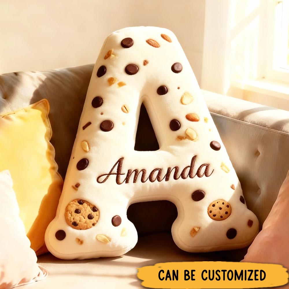 Personalized Cookie Letter Pillow Graphic 3D Print Kids Throw Pillow with Custom Name for Kids Baker Baking Lover