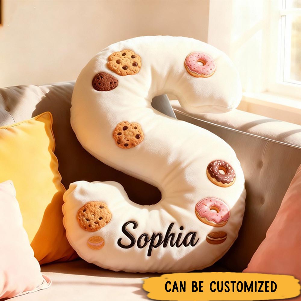 Personalized Cookie Macron Alphabet Throw Pillow Graphic 3D Print Donut Letter Pillow with Name for Kids Baker Birthday Gift