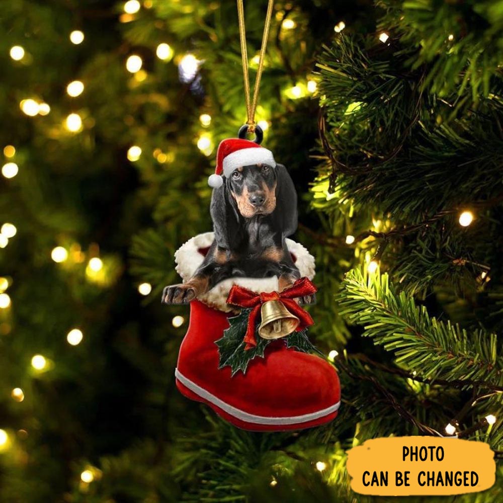 Personalized Coonhound In Santa Boot Christmas Hanging Ornament Timeless Ornament For Holiday Memories