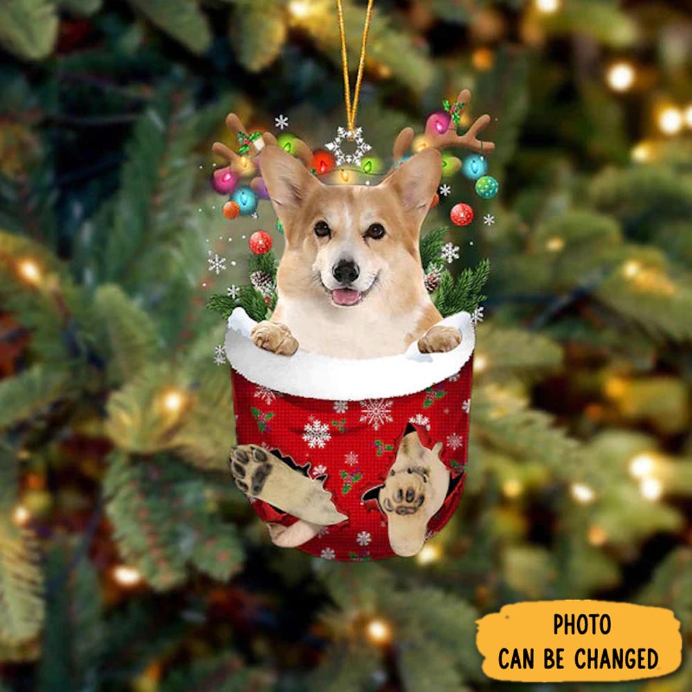 Personalized Corgi In Snow Pocket Christmas Ornament Unique Thanksgiving Ornament Idea