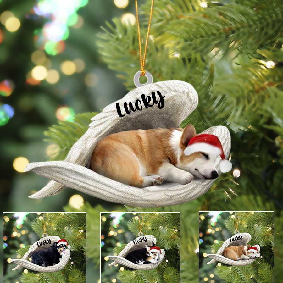 Personalized Corgi Sleeping Angel Christmas Flat Acrylic Dog Ornament Memorial Dog Gift