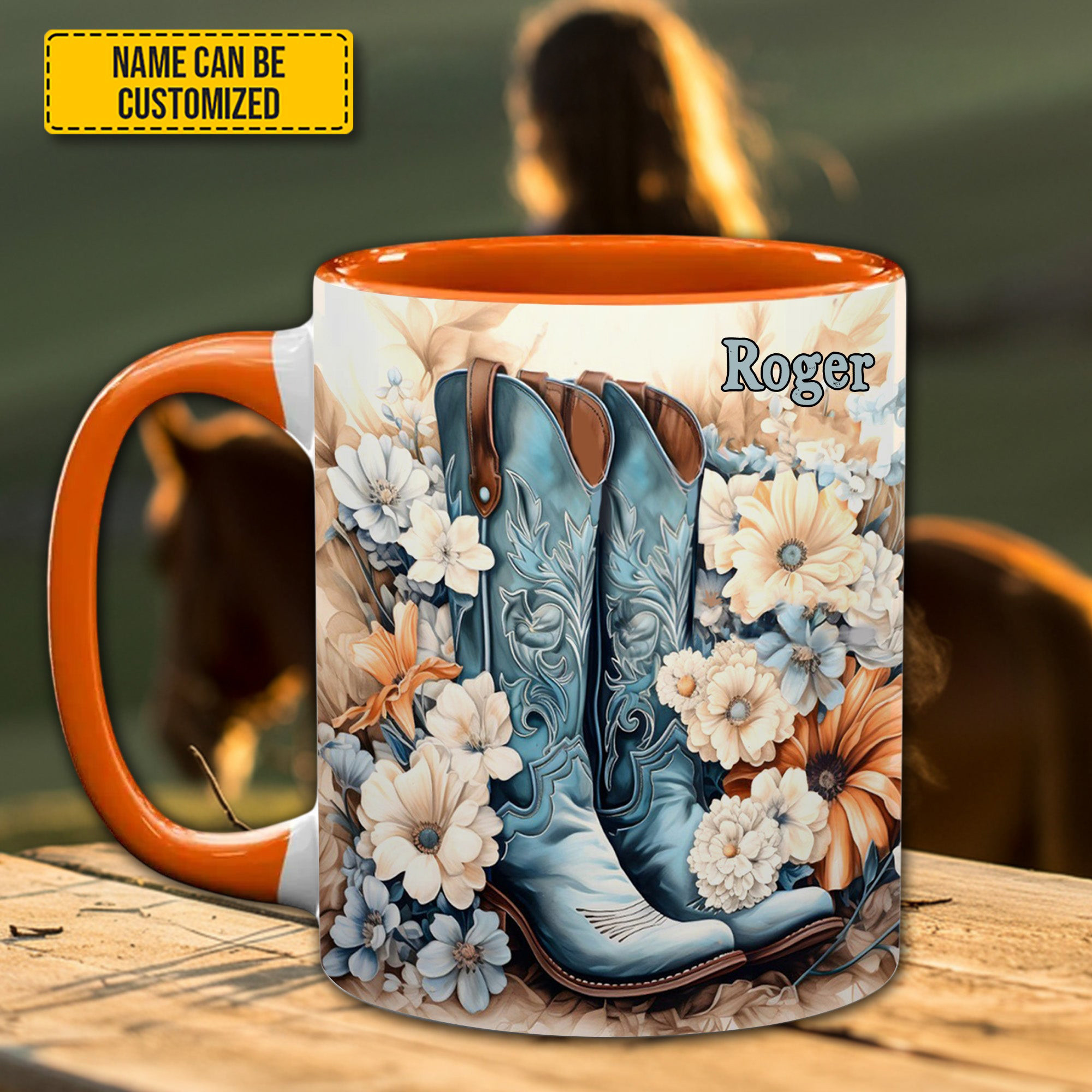 Personalized Country Girl Mug Boots And Flower Design Unique Coffee Mug