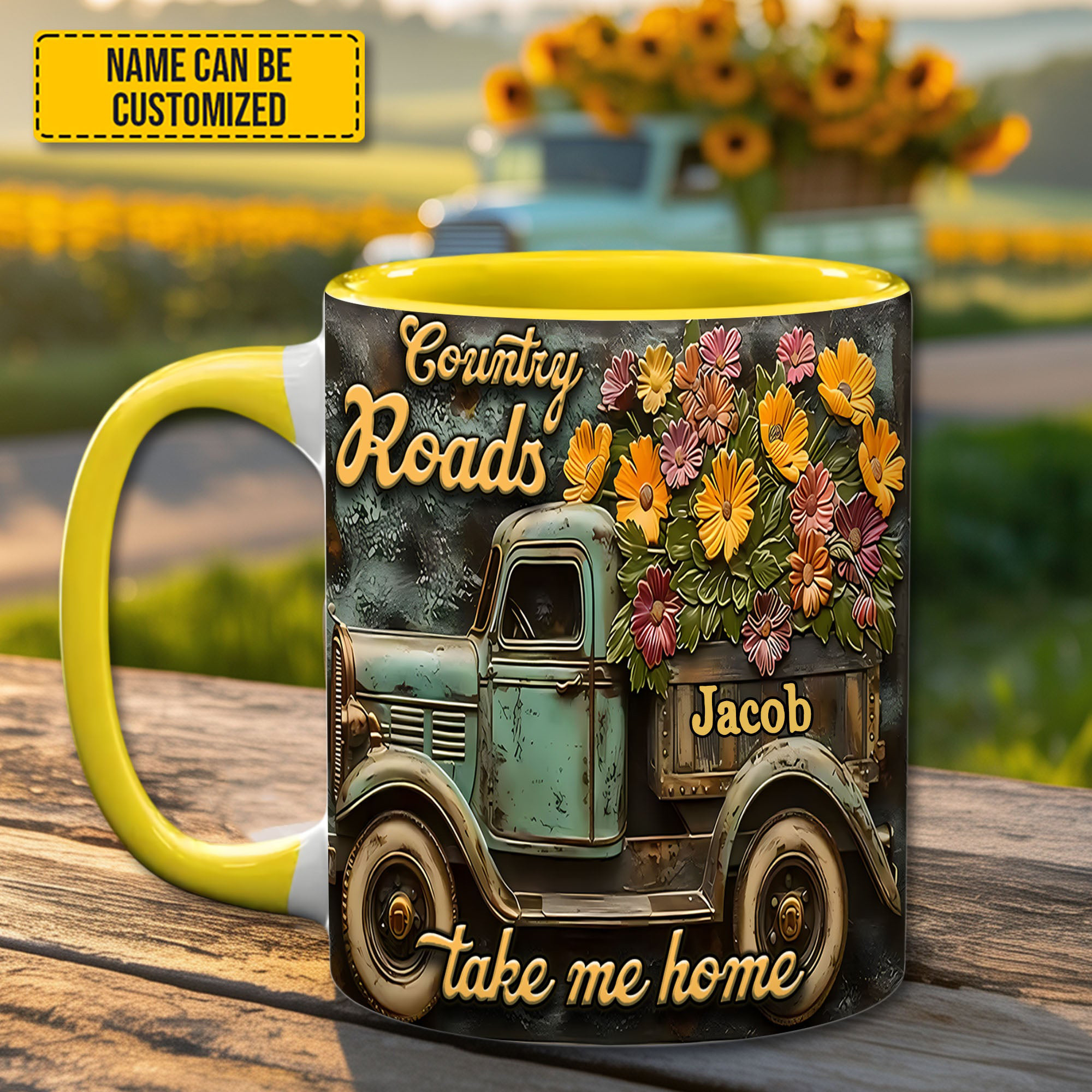 Personalized Country Roads Take Me Home Mug Truck Accent Mug Flower Themed Cool Gifts