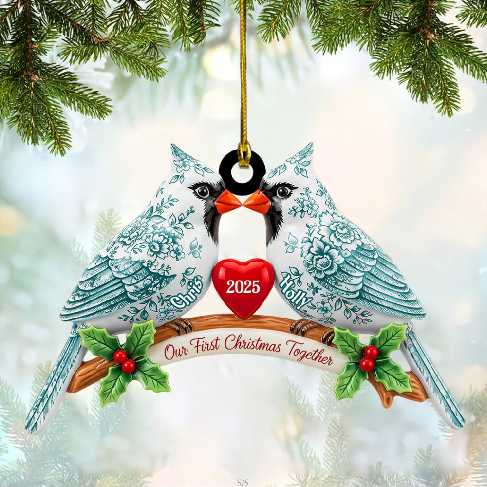 Personalized Couple Cardinal Toile De Jouy Custom Shape Acrylic Ornament Memorial Gift For Couple