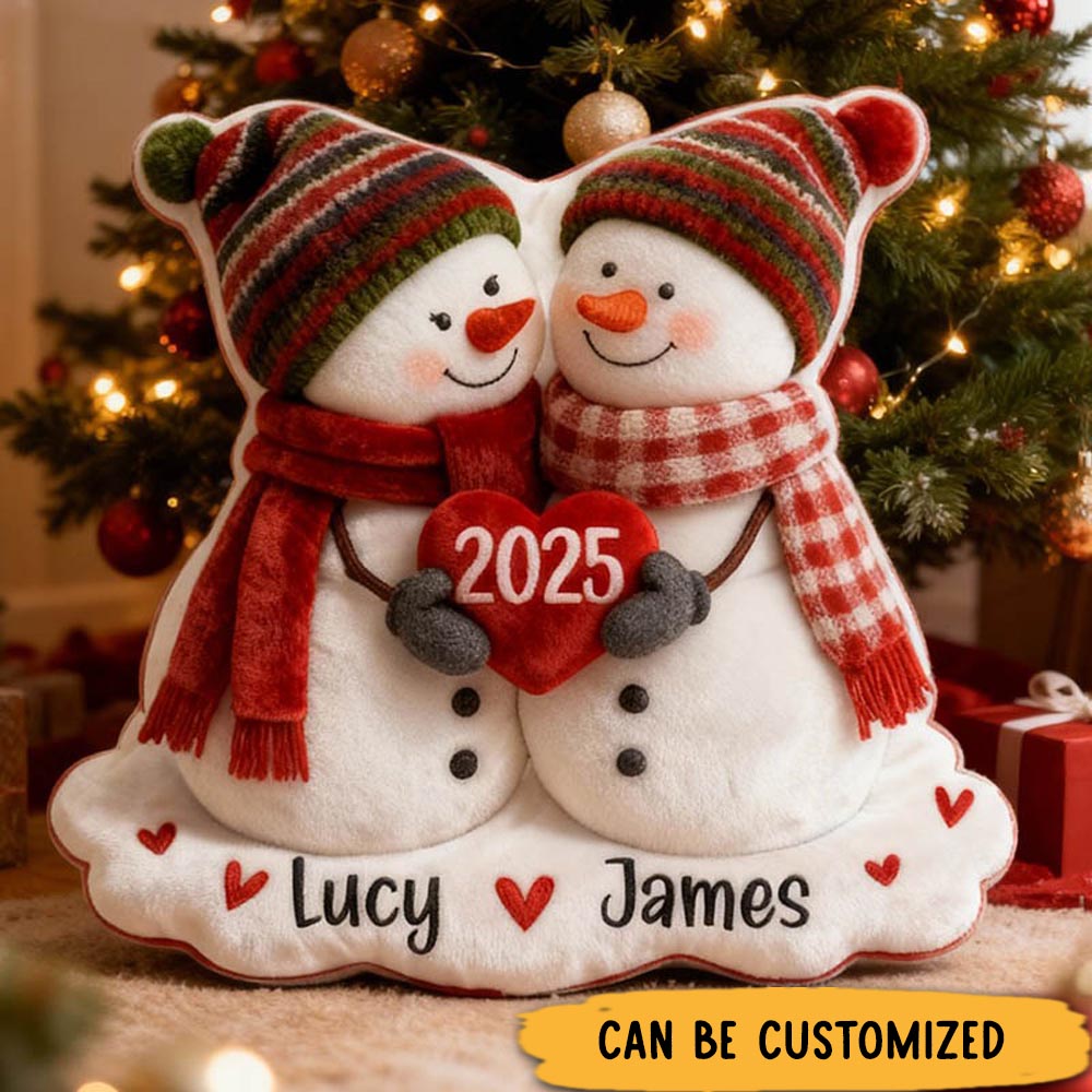 Personalized Couple Christmas Penguin Graphic 3D Printed Pillow Custom Newlyweds Name Christmas Cushion Christmas Gift for Him Her