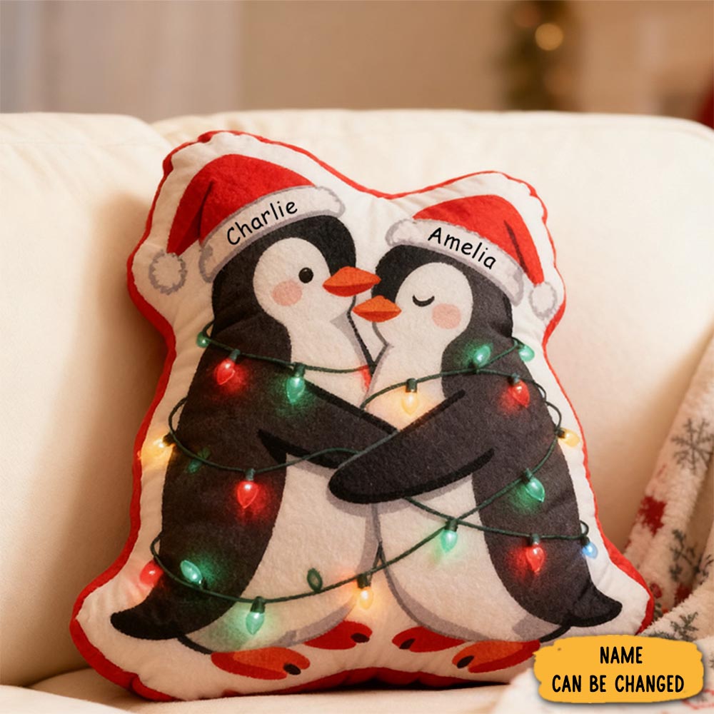 Personalized Couple Christmas Penguin Pillow Custom Christmas Decor Pillow Penguin Pillow For Couple Xmas Gift Decor For Husband Wife