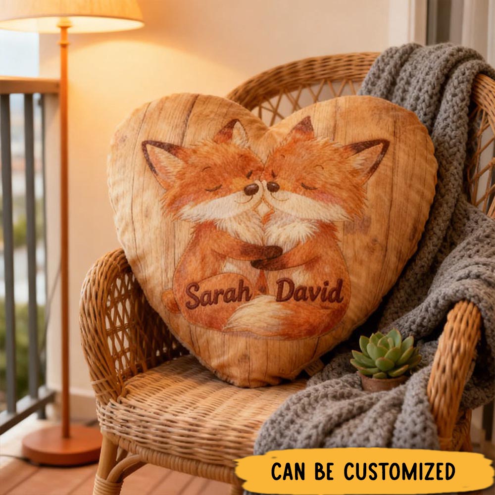 Personalized Couple Cute Fox Hugging Design Custom Names Newlyweds Couple Home Pillow Romantic Anniversaries Gift for Husband Wife Home