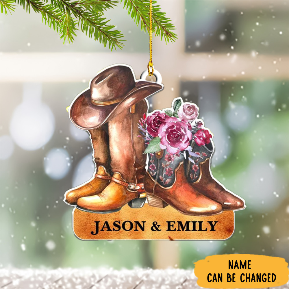 Personalized Couple Dallas Cowboy Christmas Ornament Cowboy Boot Ornament For Couple