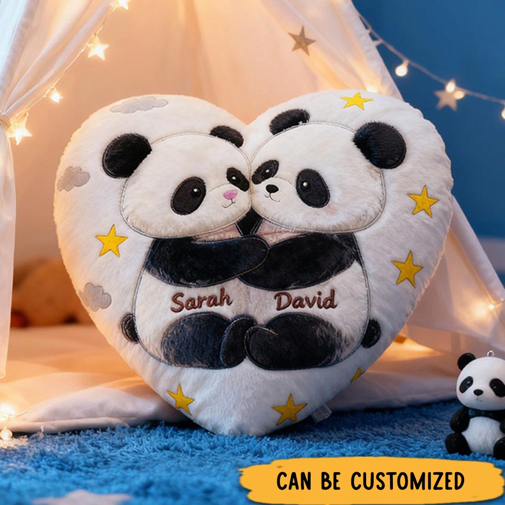 Personalized Couple Panda Hugging Design Custom Names Newlyweds Couple Home Pillow Romantic Anniversaries Gift for Husband Wife Home