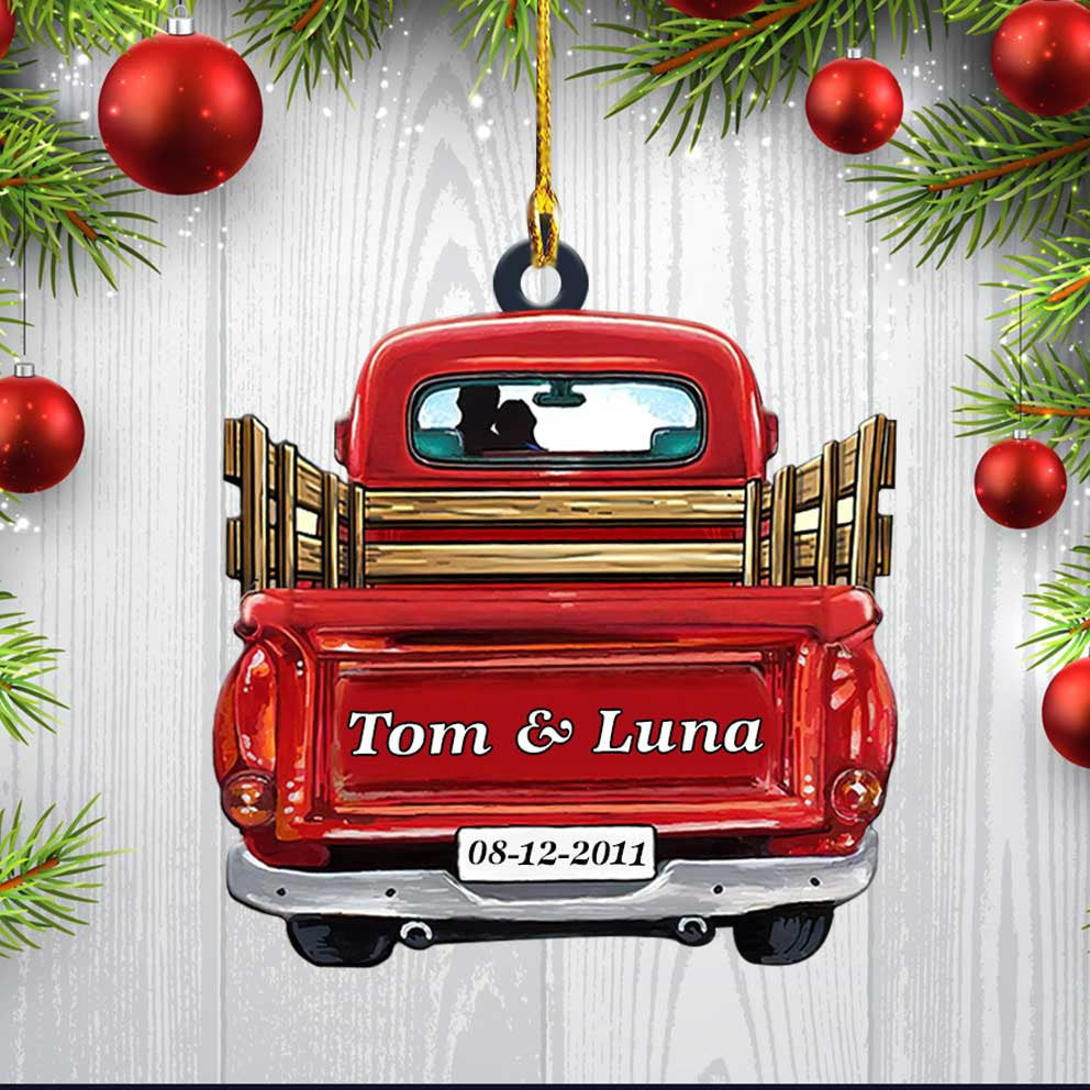 Personalized Couple Red Truck Acrylic Ornament for Boyfriend and Girlfriend