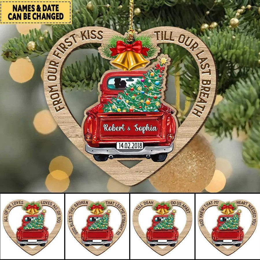Personalized Couple Red Truck Christmas Ornament Custom Acrylic Couple Ornament for Husband & Wife