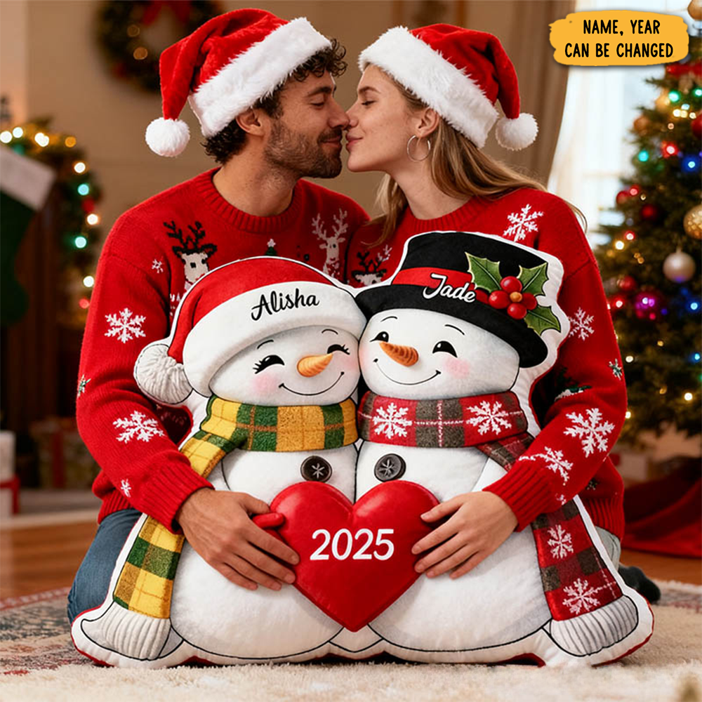Personalized Couple Snowman Pillow Newlyweds Name Doll Cushion Valentine S Day Pillow For Husband Wife First Christmas Gift For Boyfriend Girlfriend