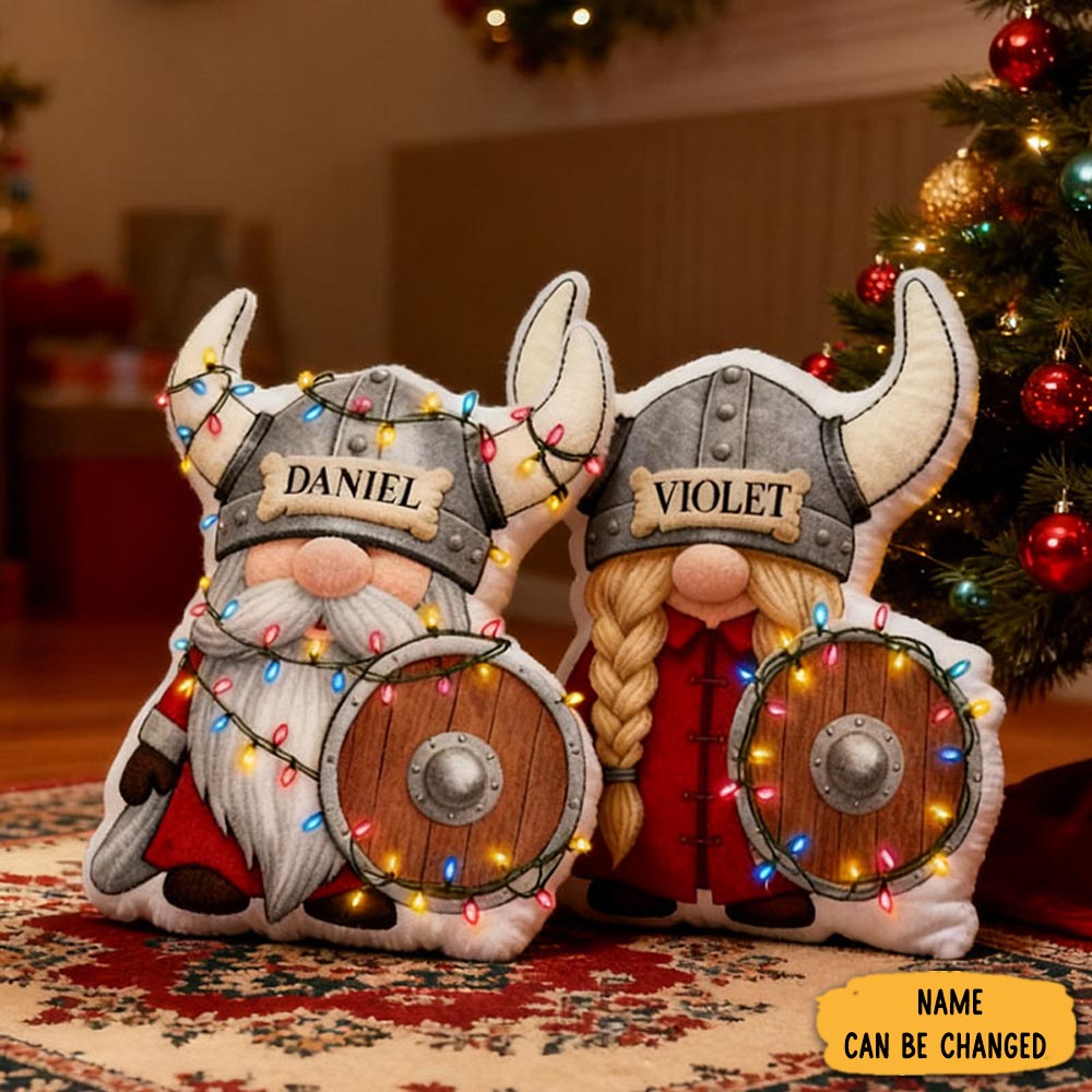 Personalized Couple Viking Gnome Christmas Pillow Custom Newlyweds Doll Cushion First Christmas Gift For Husband Wife Boyfriend Girlfriend