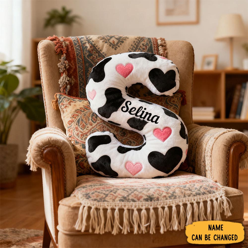 Personalized Cow Print Initial Pillow For Girlfriend Custom Initial Pillow For Her Holiday Decor Pillow