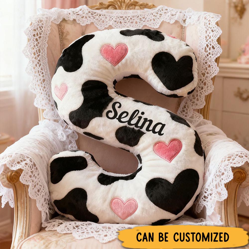 Personalized Cow Print Initial Pillow for Girlfriend Custom Initial Pillow for Her Holiday Decor Pillow