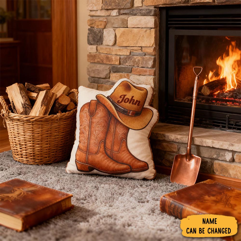 Personalized Cowboy Boots Cowboy Hats Cowboy Themed Pillow With Customizable Names Unique Decorative Cushion Perfect Gift For Western Cowboys And Music Lovers