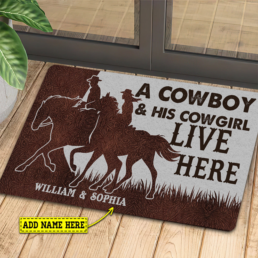 Personalized Cowboy Doormat A Cowboy His Cowgirl Live Here Gift For Horse Lovers New Home Gift Housewarming Gift Horse Decor