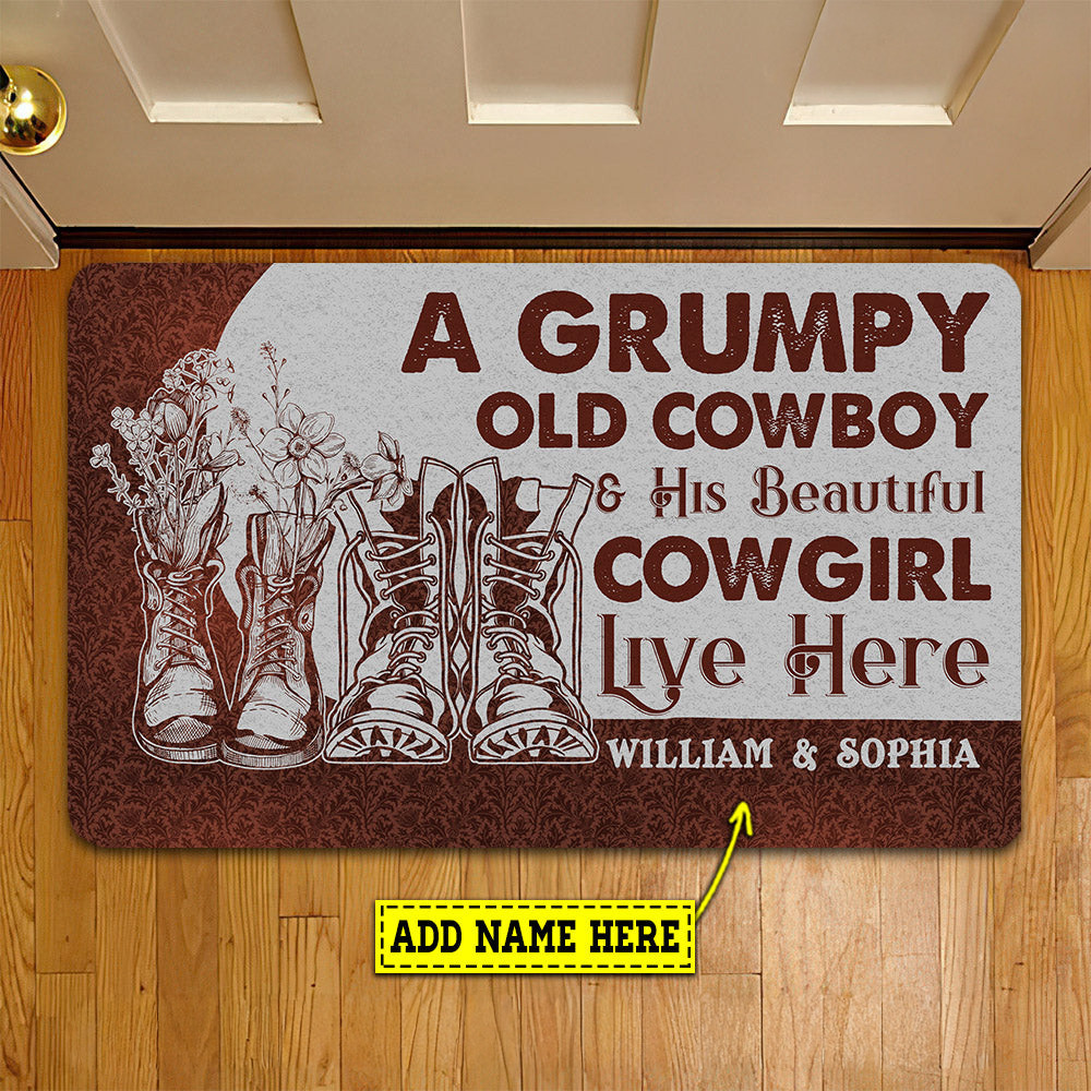 Personalized Cowboy Doormat A Grumpy Old Cowboy His Cowgirl Live Here Gift For Cowboy New Home Gift Housewarming Gift Cowboy Decor