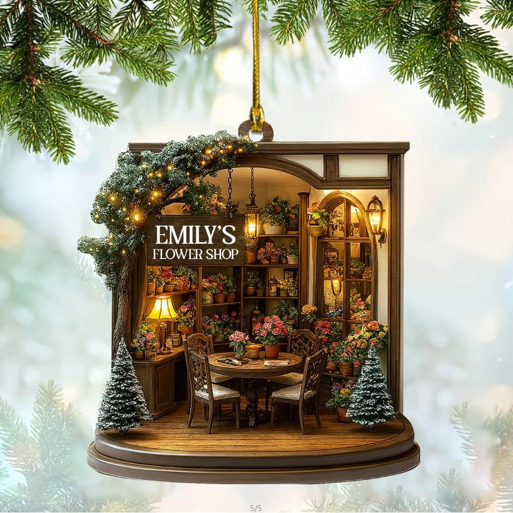 Personalized Cozy Christmas Flower Shop Scene Custom Acrylic Ornament Gift For Flower Lovers Flower Shop Owner