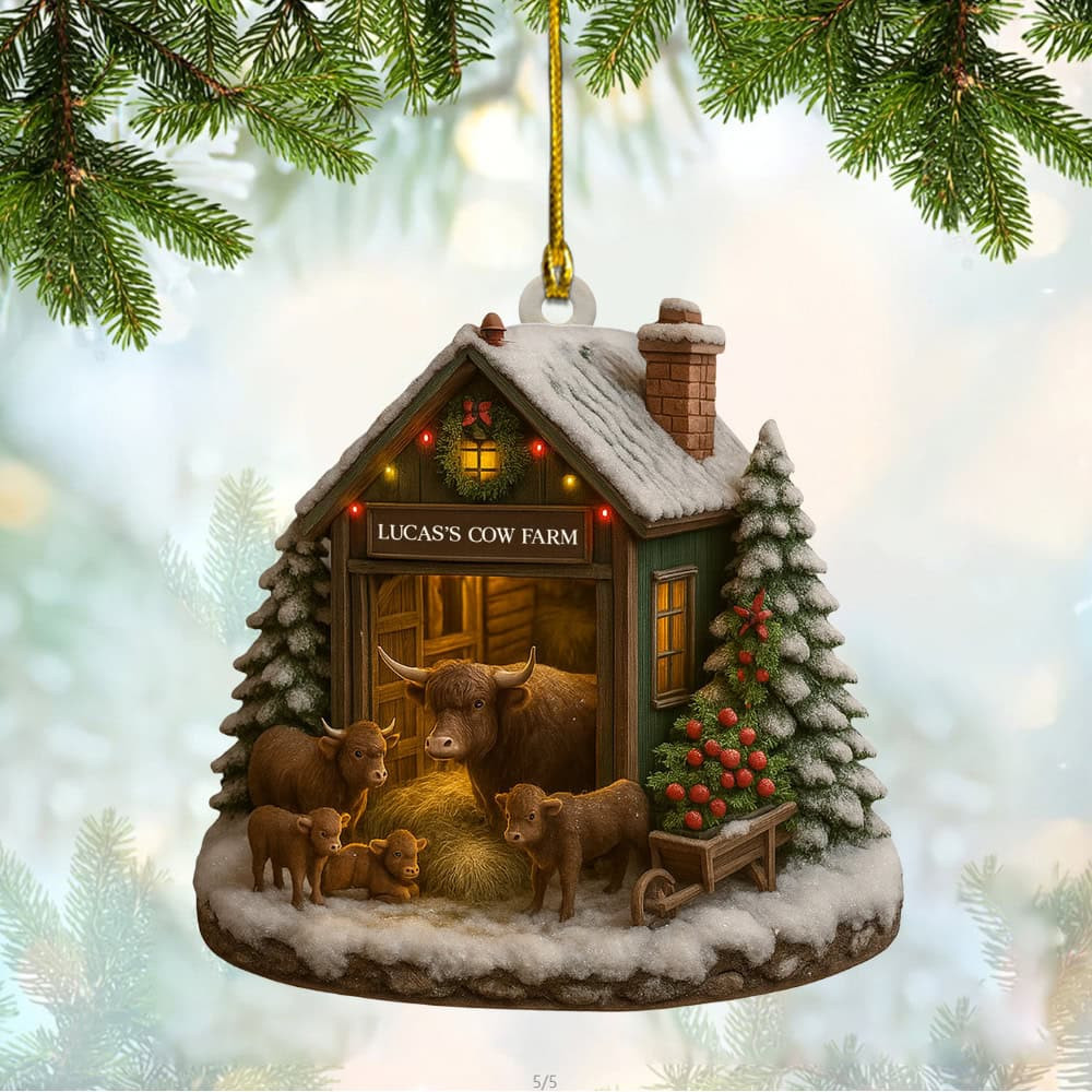 Personalized Cozy Winter Wonders At The Farm With Cows Personalized Custom Flat Acrylic Ornament Gift For Family And Country Life Enthusiasts