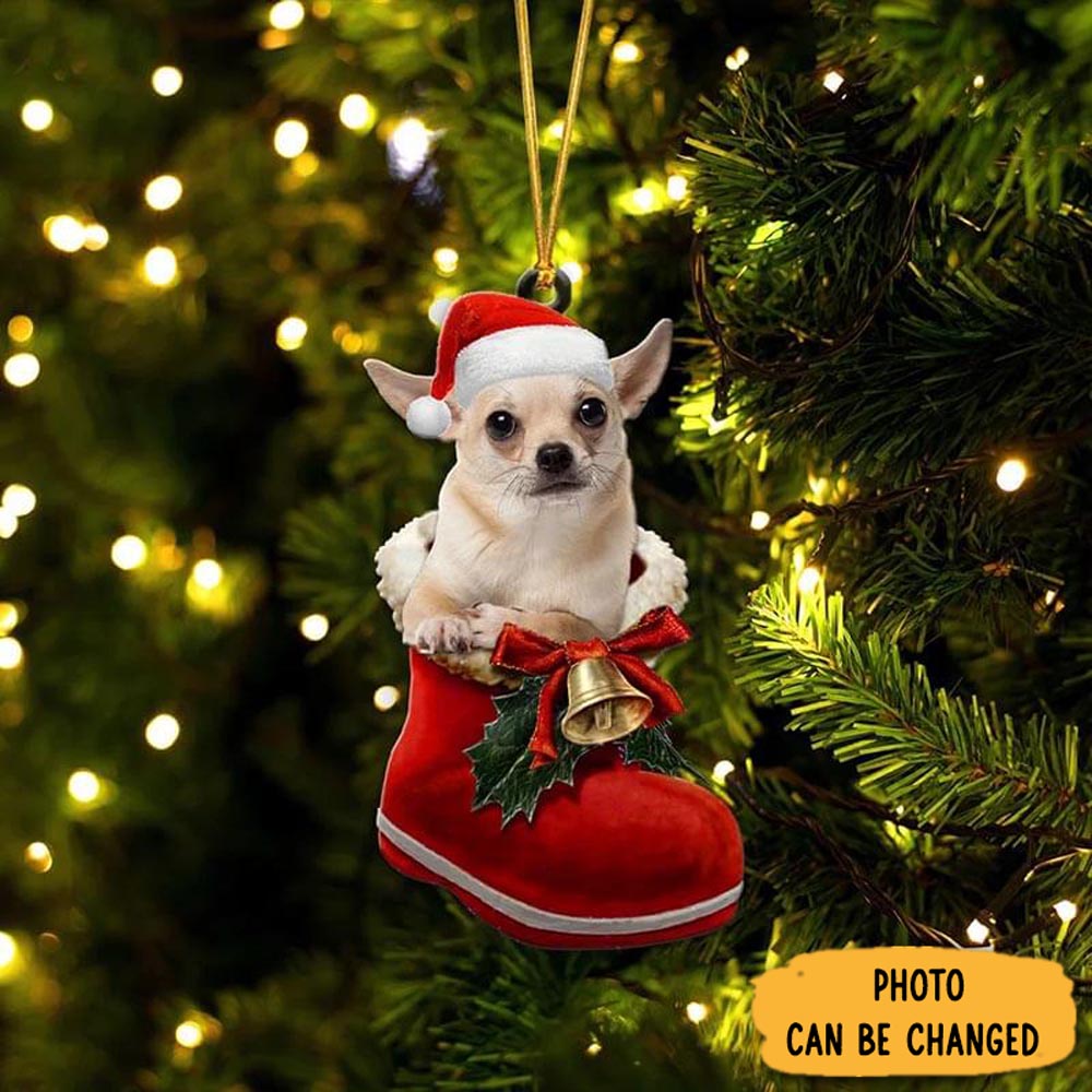 Personalized Cream Chihuahua In Santa Boot Christmas Hanging Ornament Perfect Ornament Gift For Her